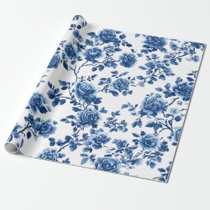 Cadeau Papier d'emballage floral chinoiserie bleu