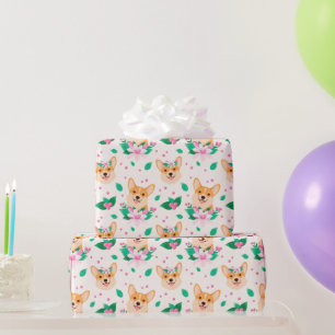 Cadeau Papier d'emballage floral Corgi mignon