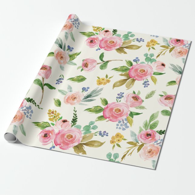Cadeau Papier d'emballage floral d'aquarelle (Déroulé)