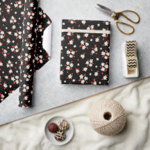Papier d'emballage floral de marguerite noire rétr