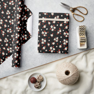 Cadeau Papier d'emballage floral de marguerite noire rétr