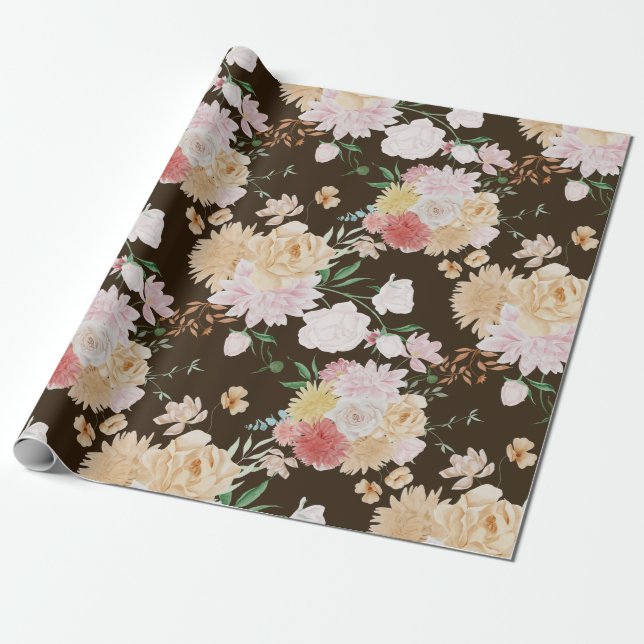 Cadeau Papier d'emballage floral doré (Déroulé)