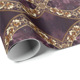 Cadeau Papier d'emballage floral doré orné