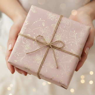 Cadeau Papier d'emballage floral élégant rose poudré à mo