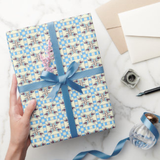 Cadeau Papier d'emballage floral en carreaux bleus