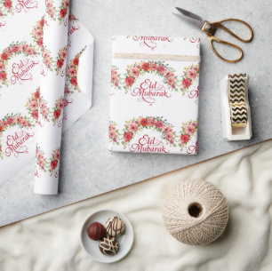Cadeau Papier d'emballage floral Joyeux Eid Al-Fitr Mubar