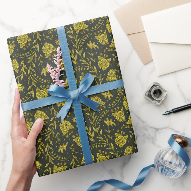 Cadeau papier d'emballage floral Noir & Or (Cadeaux)