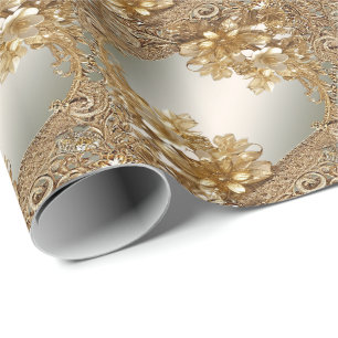 Cadeau Papier d'emballage floral orné moderne doré