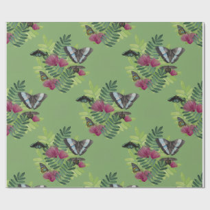 Cadeau Papier d'emballage floral papillon aquarelle verte