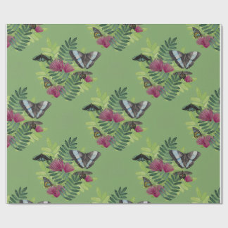 Cadeau Papier d'emballage floral papillon aquarelle verte