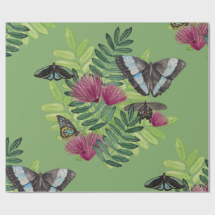 Cadeau Papier d'emballage floral papillon aquarelle verte