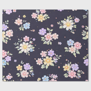 Cadeau Papier d'emballage floral pastel Cottagecore vin