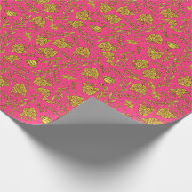 Papier d'emballage floral rose et or