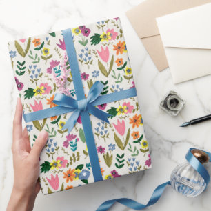 Cadeau Papier d'emballage floral rose et vert pâques
