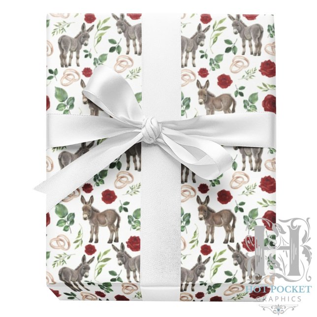 Cadeau Papier d'emballage floral rouge de l'âne rustique (Créateur téléchargé)