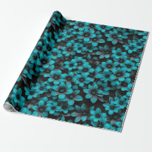 Papier d'emballage floral sarcelle sur fond noir