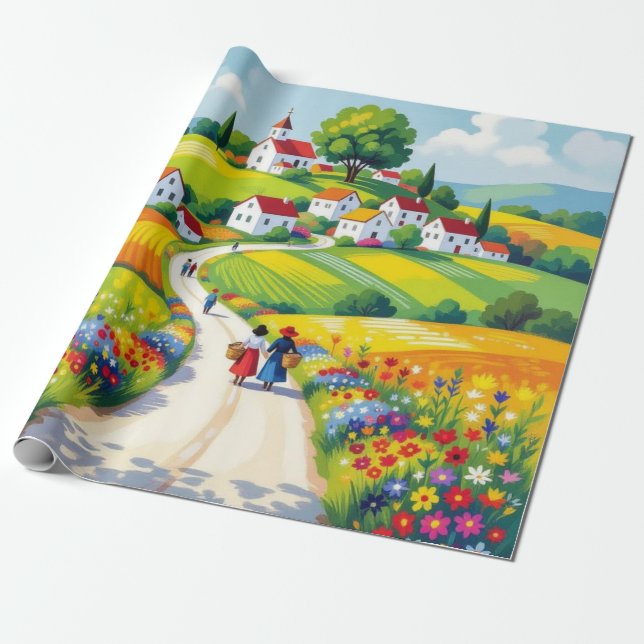 Cadeau Papier d'emballage floral style naïf (Déroulé)