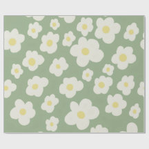 Papier d'emballage floral vert et blanc