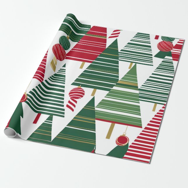 Cadeau papier d'emballage forêt de sapins de Noël (Déroulé)