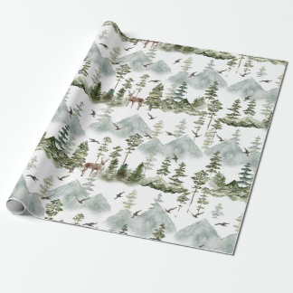 Cadeau Papier d'emballage Forêt toujours verte de cerfs