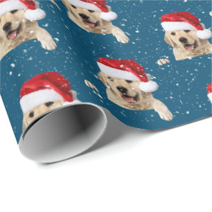Cadeau Papier d'emballage Golden Retriever et Santa Hat