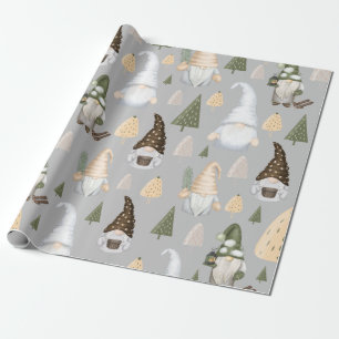 Cadeau Papier d'emballage gris d'hiver Gnomes de Noël