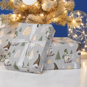 Cadeau Papier d'emballage gris d'hiver Gnomes de Noël