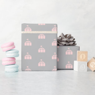 Cadeau Papier d'emballage gris et rose avec tentes de cir
