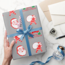 papier d'emballage gris vintage santa claus noël