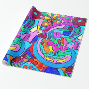 Cadeau papier d'emballage hippie de paix et d'amour des