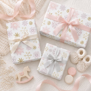 Cadeau Papier d'emballage hiver flocon de neige rose blus