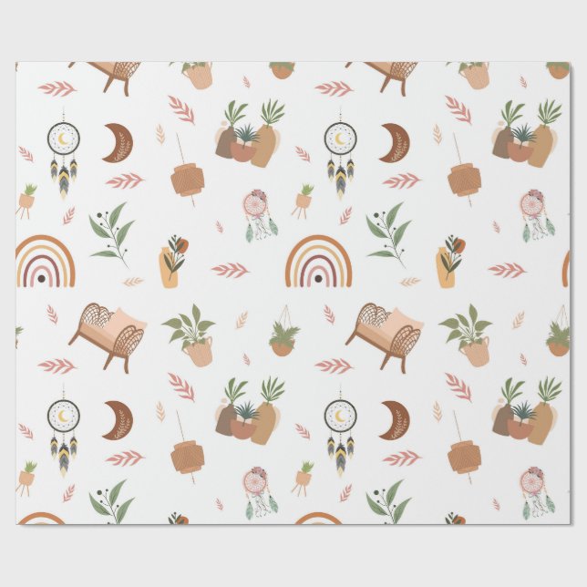 Cadeau papier d'emballage inspiré du style bohème (Plat)