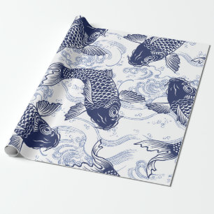 Cadeau Papier d'emballage JAPONAIS de POISSONS BLEUS ET