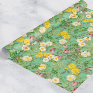 Cadeau Papier d'emballage Jardin de Roses Vintage en Vert