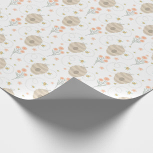 Cadeau Papier d'emballage jolies abeilles et fleurs