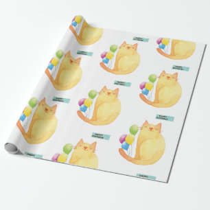 Cadeau Papier d'emballage Joyeux Anniversaire Chatte Dame