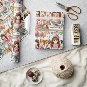 Cadeau Papier d'emballage Joyeux Anniversaire Filles Aqua