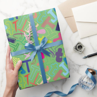 Cadeau Papier d'emballage Lettre T - Vert