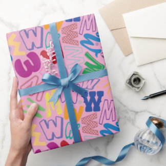 Cadeau Papier d'emballage Lettre W de l'alphabet - Rose