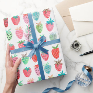 Cadeau Papier d'emballage lustré aux fraises d'anniversai