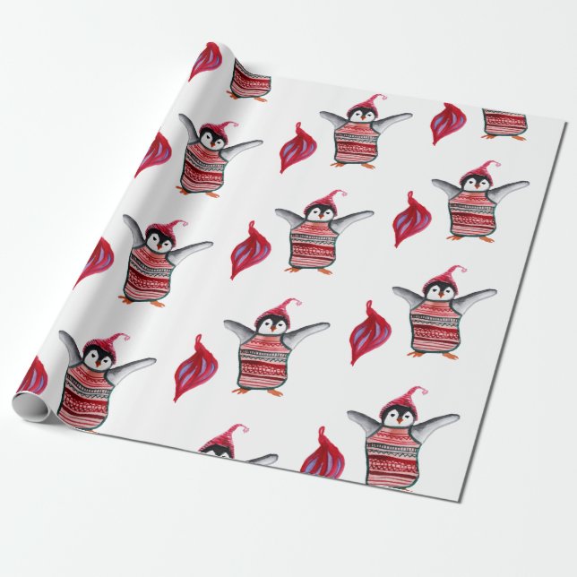 Cadeau Papier d'emballage Manchots Oiseaux (Déroulé)