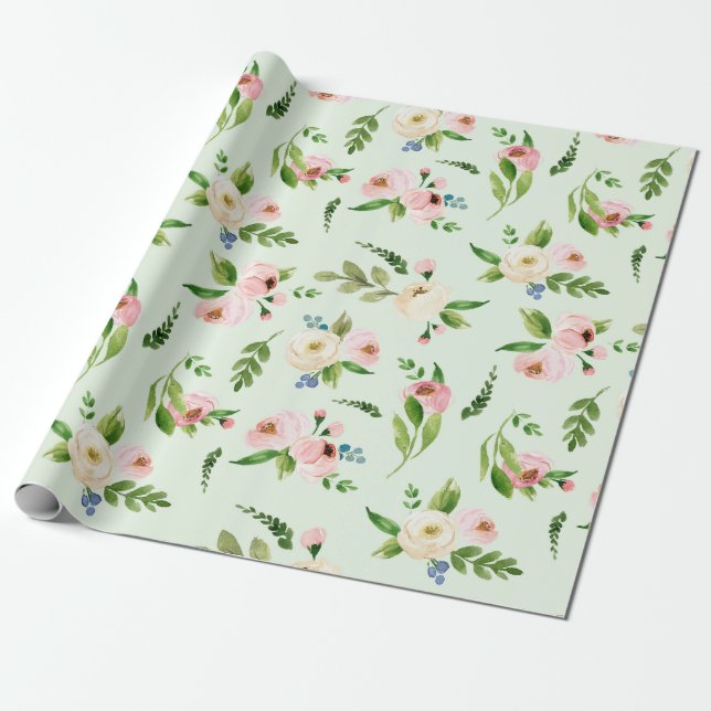 Cadeau Papier d'emballage mariage floral à l'aquarelle de (Déroulé)