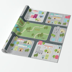 Cadeau Papier d'emballage mat de carte de route de rue