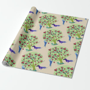 Cadeau Papier d'emballage mat de coeurs de teckel de