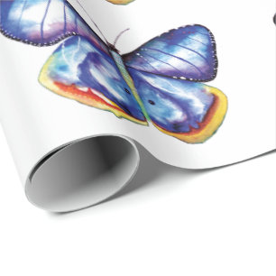 Cadeau Papier d'emballage mat de papillon bleu, 30 dans x