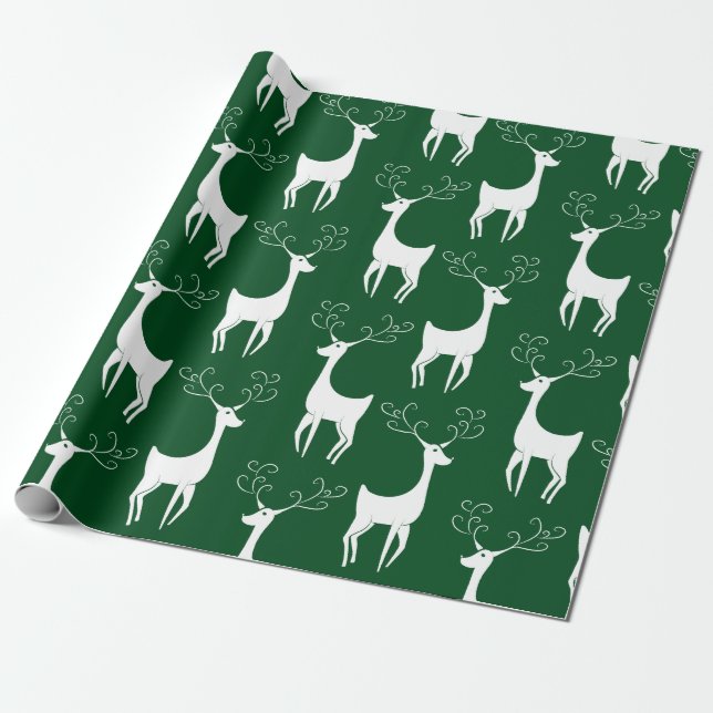 Cadeau Papier d'emballage mat de renne vert de Noël (Déroulé)