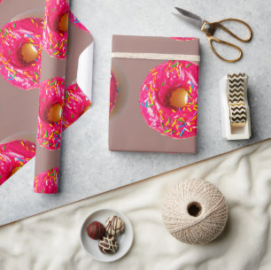 Cadeau Papier d'emballage mat Donut rose
