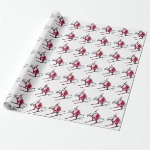 Cadeau Papier d'emballage mat père Noël Skiing