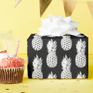 Cadeau Papier d'emballage motif à ananas noir et blanc
