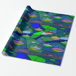 Cadeau Papier d'emballage motif alien OVNI en verre color